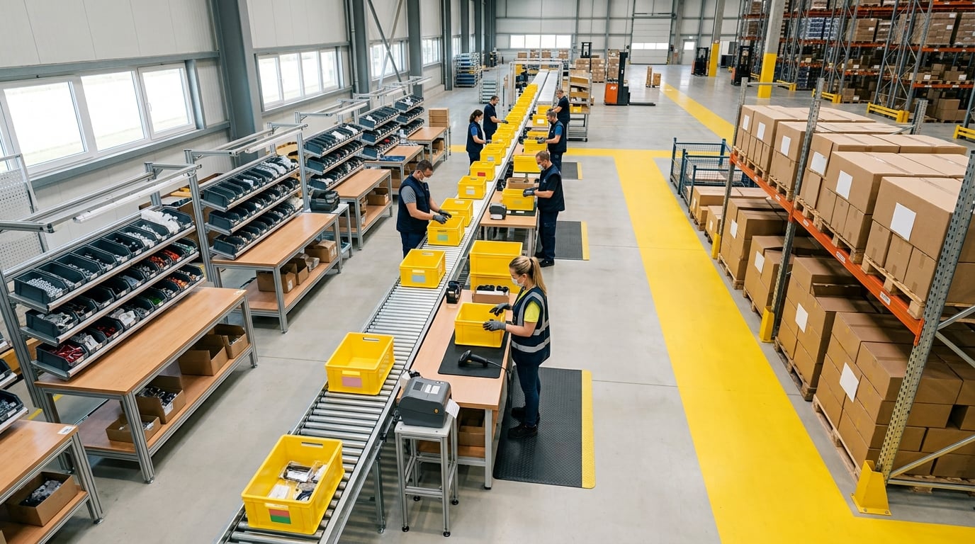 how to set up a kitting line in a warehouse