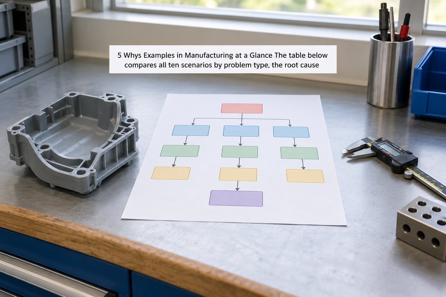 5 Whys Examples in Manufacturing at a Glance The table below compares all ten scenarios by problem type, the root cause 
