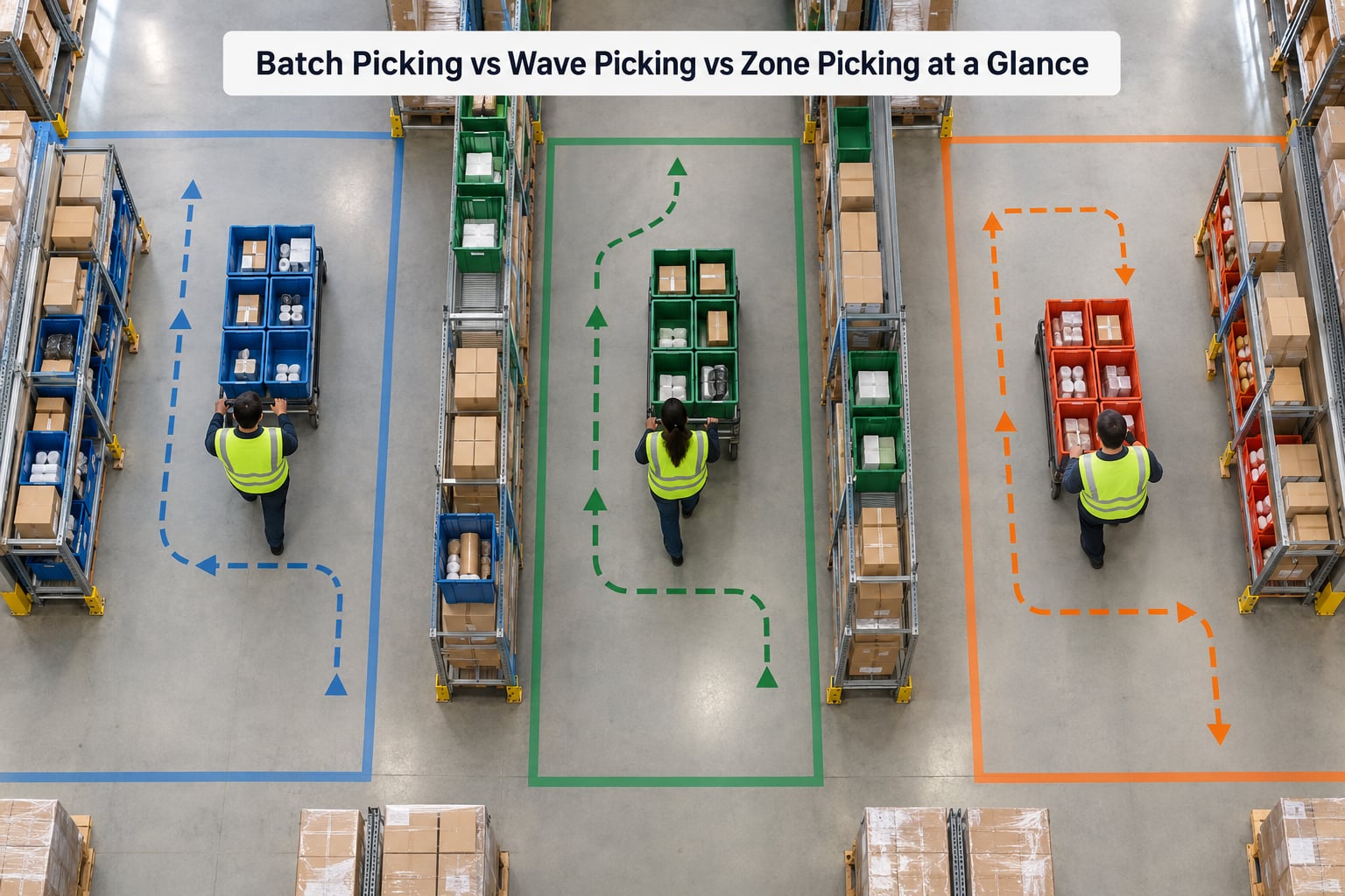 Batch Picking vs Wave Picking vs Zone Picking at a Glance