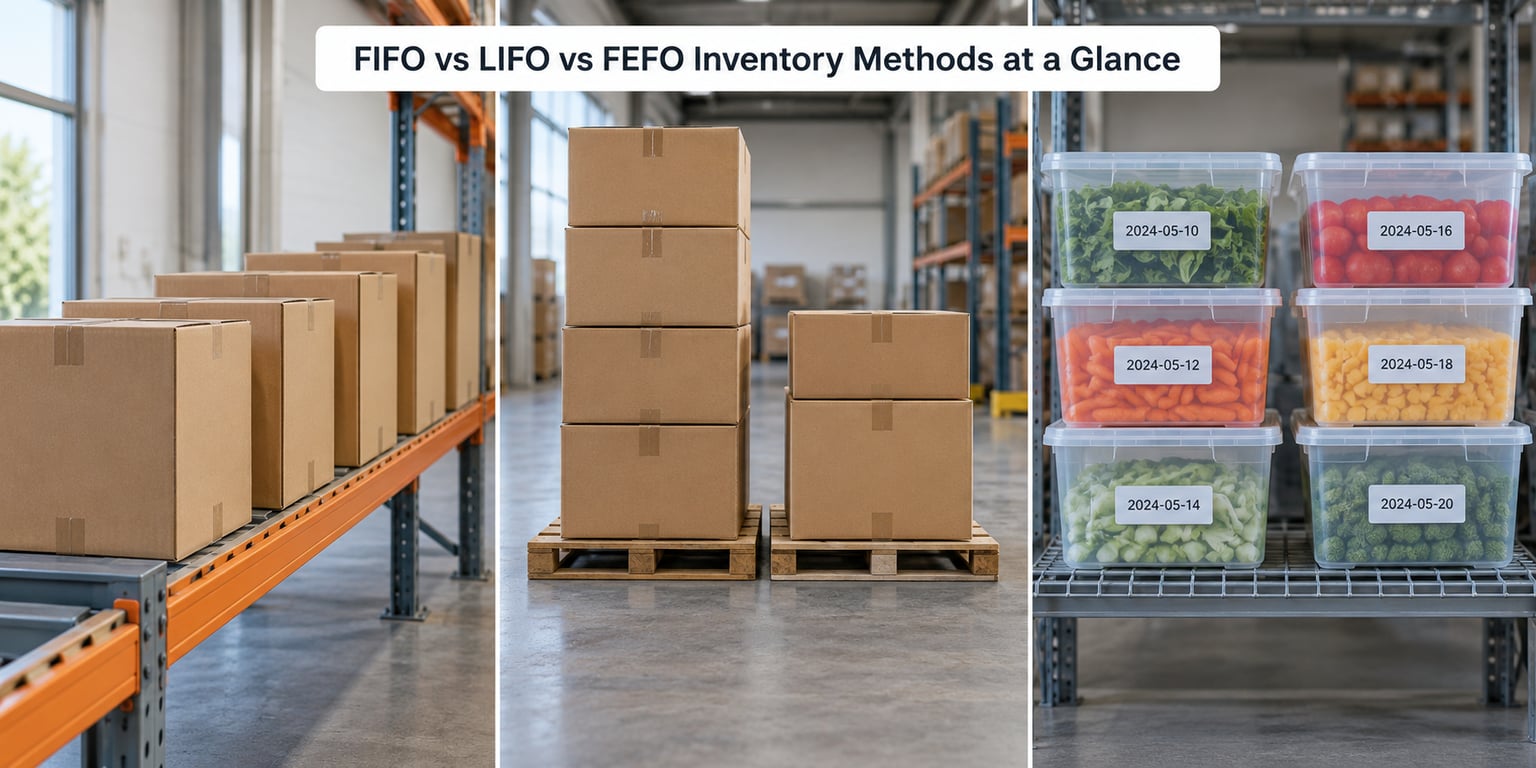 FIFO vs LIFO vs FEFO Inventory Methods at a Glance