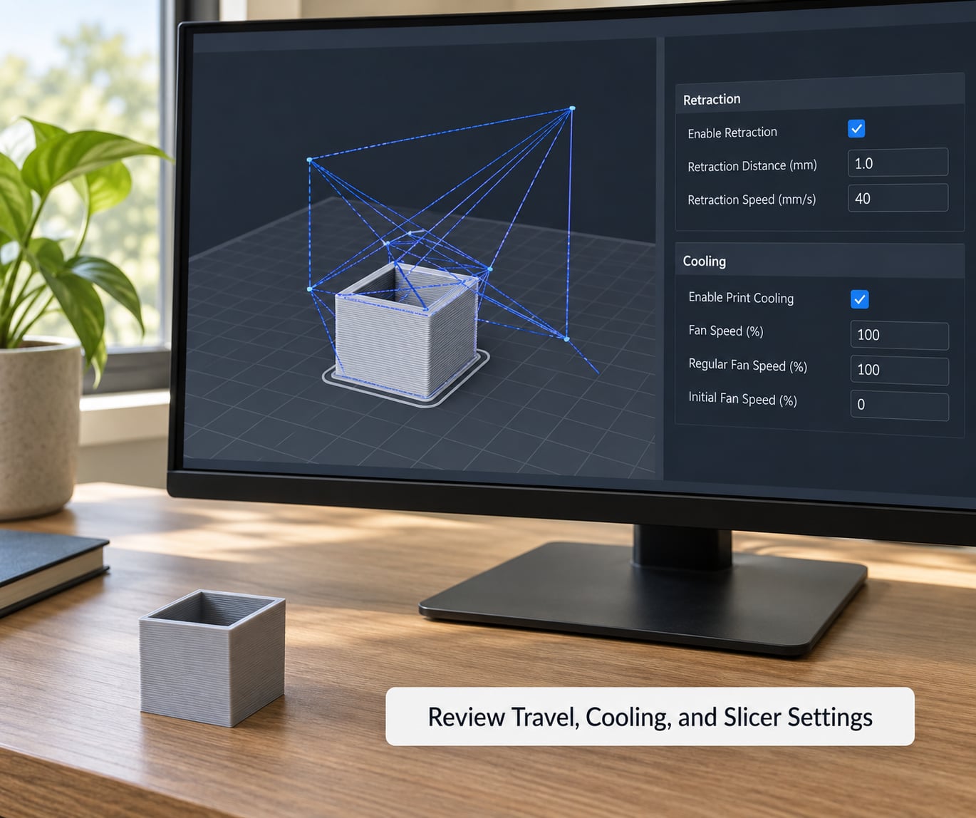 Review Travel, Cooling, and Slicer Settings