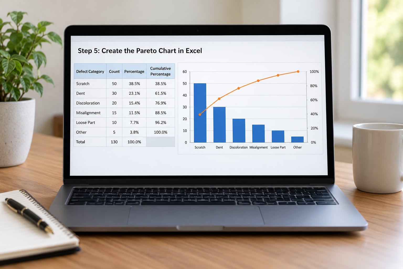 Step 5: Create the Pareto Chart in Excel