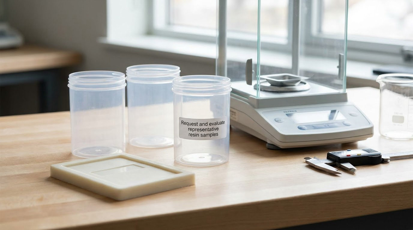 Request and evaluate representative resin samples