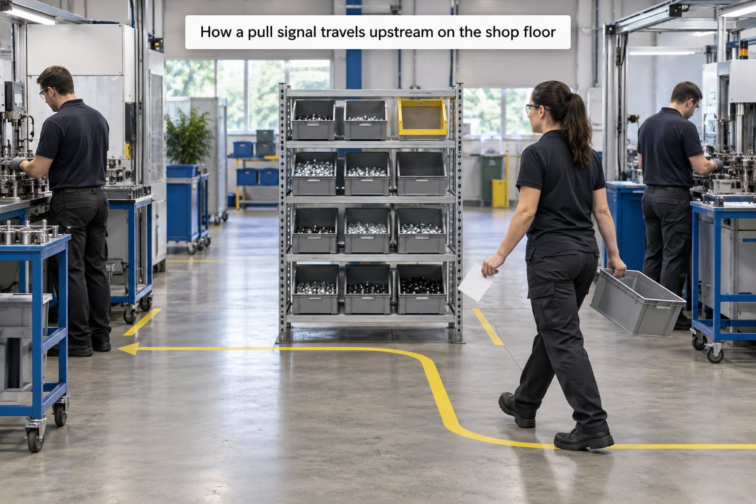 How a pull signal travels upstream on the shop floor