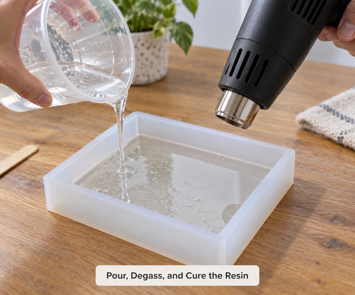 Pour, Degass, and Cure the Resin